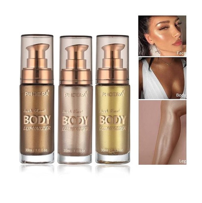 2 Pack PHOERA Body Luminizer, High Gloss Waterproof Body Luminizer Glitter Face Shimmer Moisturizer Lotion Tan Cream Foundation Makeup Bronzer(101 Rose Gold+103 Glistering Bronze)