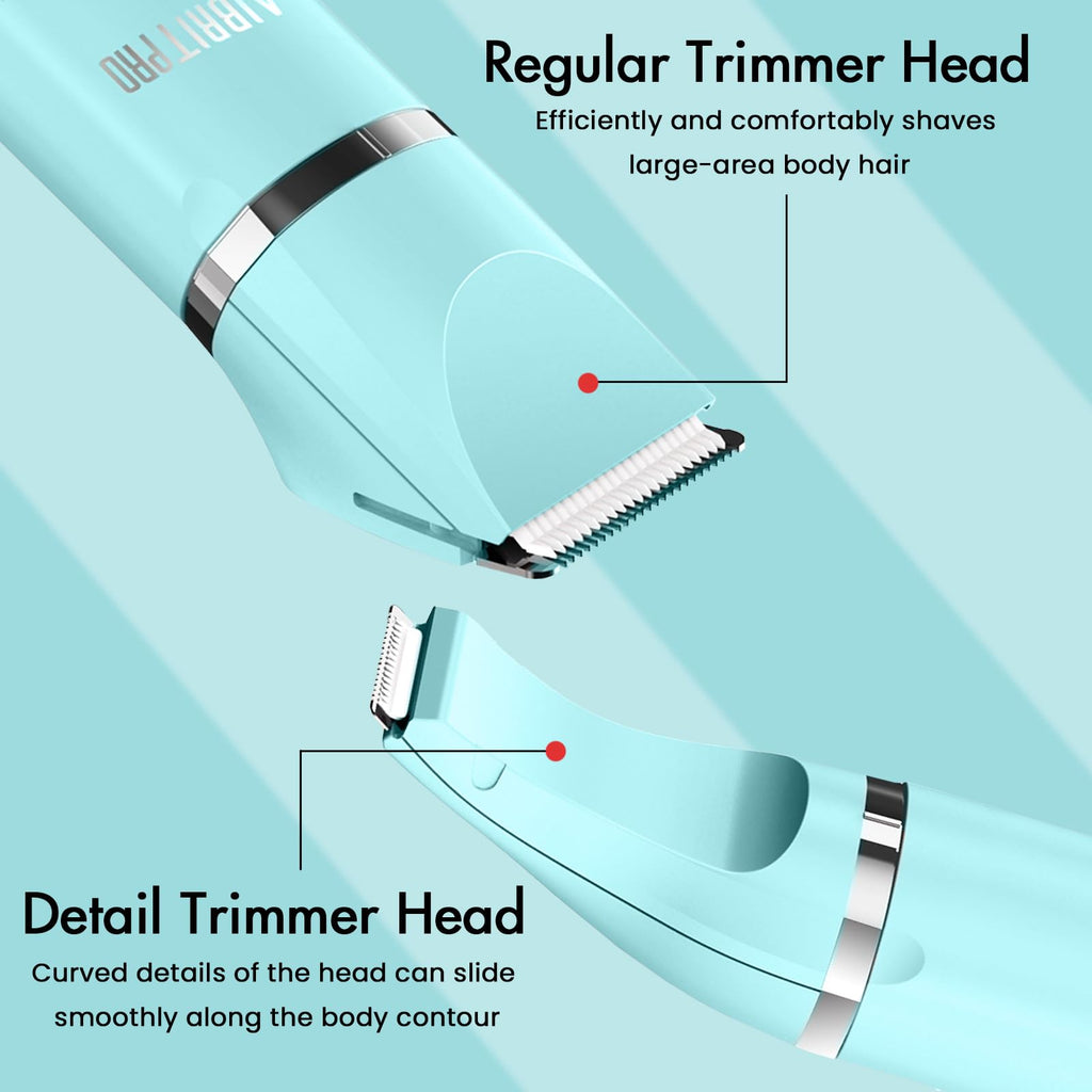 AIBRIT PRO Electric Bikini Trimmer for Women,2 in 1 Electric Shaver for Women Pubic Hair, Portable Razors for Shaving with 2 Trimmer Heads,IPX7 Waterproof (Blue)