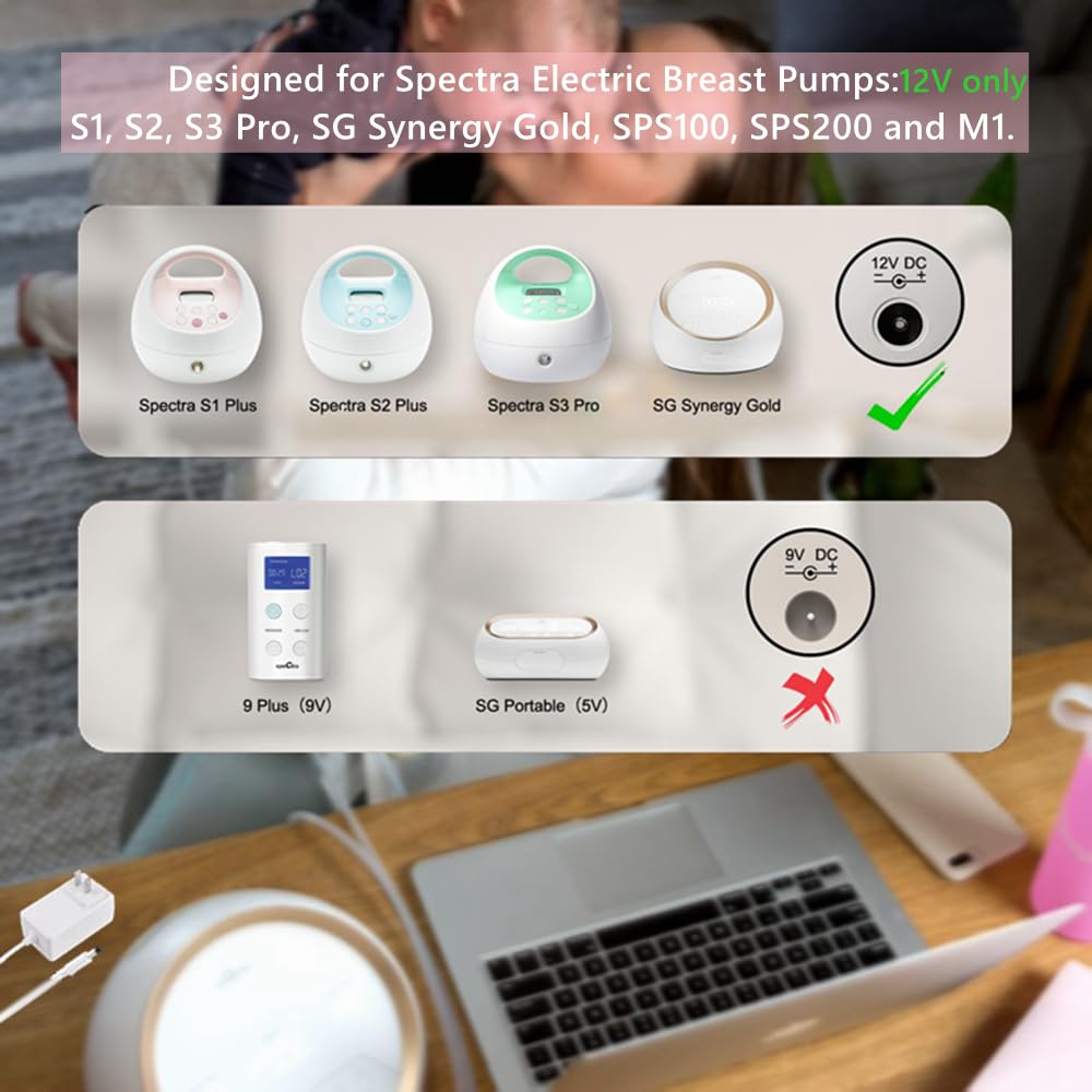 12V Charger Compatible with Spectra Breast Pump S2 S1, 6ft Power Cord Replacement fit for Electric Breast Pump S1 / S2 / S3 Pro / SPS100 / SPS200 / 9 Plus / M1 AC to DC Power Supply Adapter