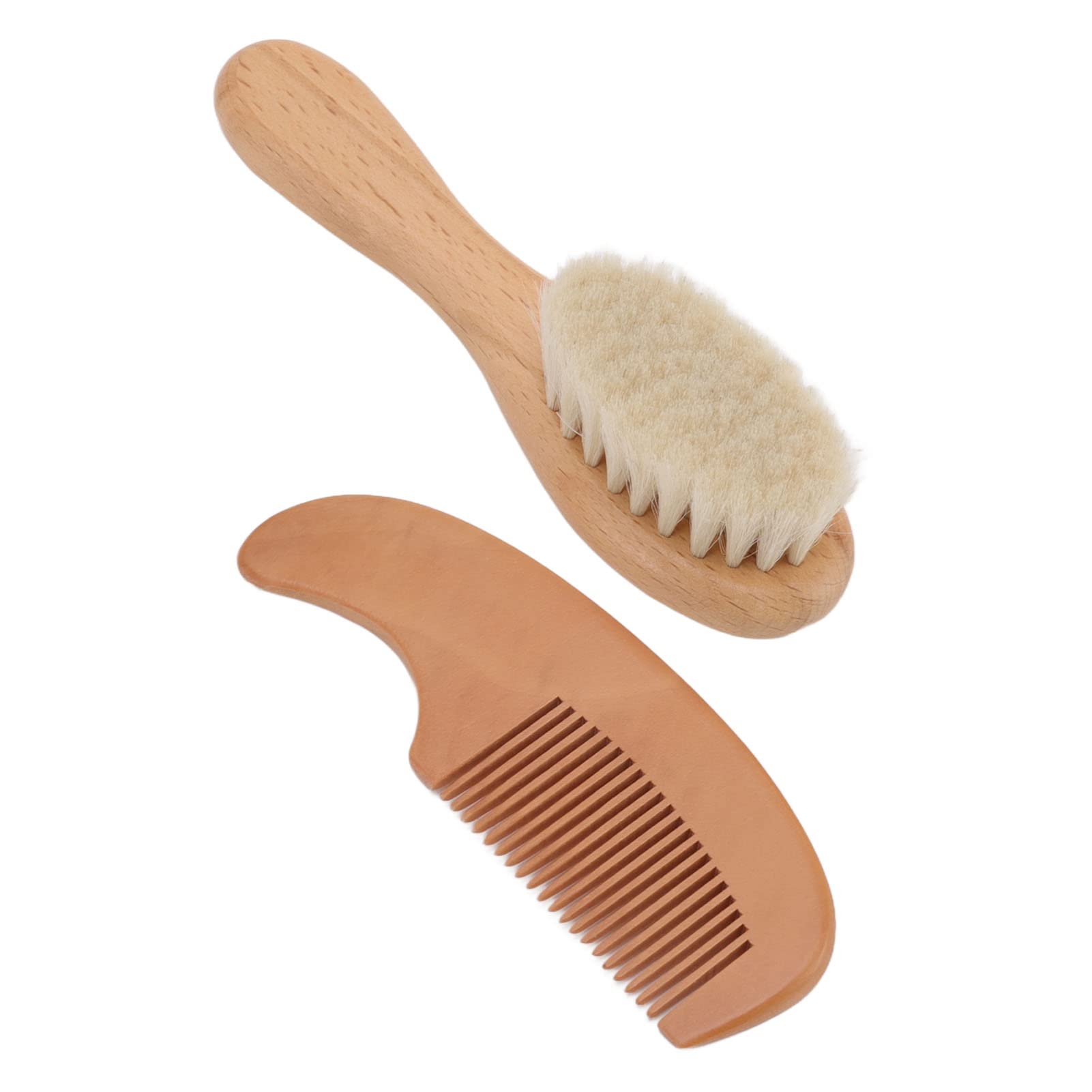 Hair Brush and Comb for Men, Soft Brush with Wood Handle, Wooden Comb for Hair and Beard, Gentle Styling Scalp Care Grooming Kit