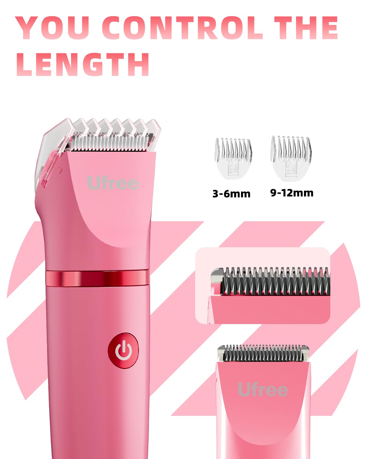 Ufree Bikini Trimmer Electric Razors for Women, Ceramic Blade Body Hair Trimmer, IPX7 Waterproof Rechargeable Lady Shaver, Personal Groomer for Legs & Pubic Hair, Gifts for Women, Rose Red