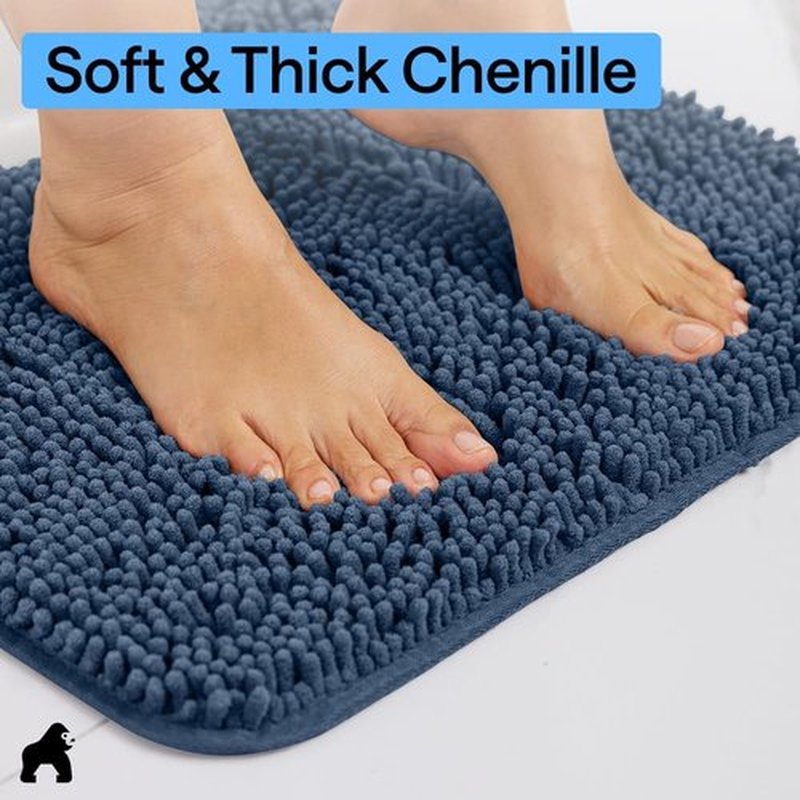 GORILLA GRIP Bath Rug Mat - Soft Absorbent Chenille | Quick-Dry Microfiber, 42x24, Navy Blue