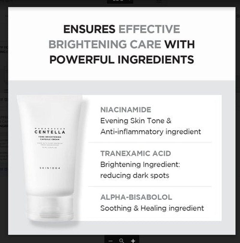 SKIN1004 Tone Glowing Capsule Cream, 75ml, Korean Face Moisturiser with Madewhite, Niacinamide & Tranexamic Acid, Hydrating Face Cream with Madagascar Centella, Korean Skincare