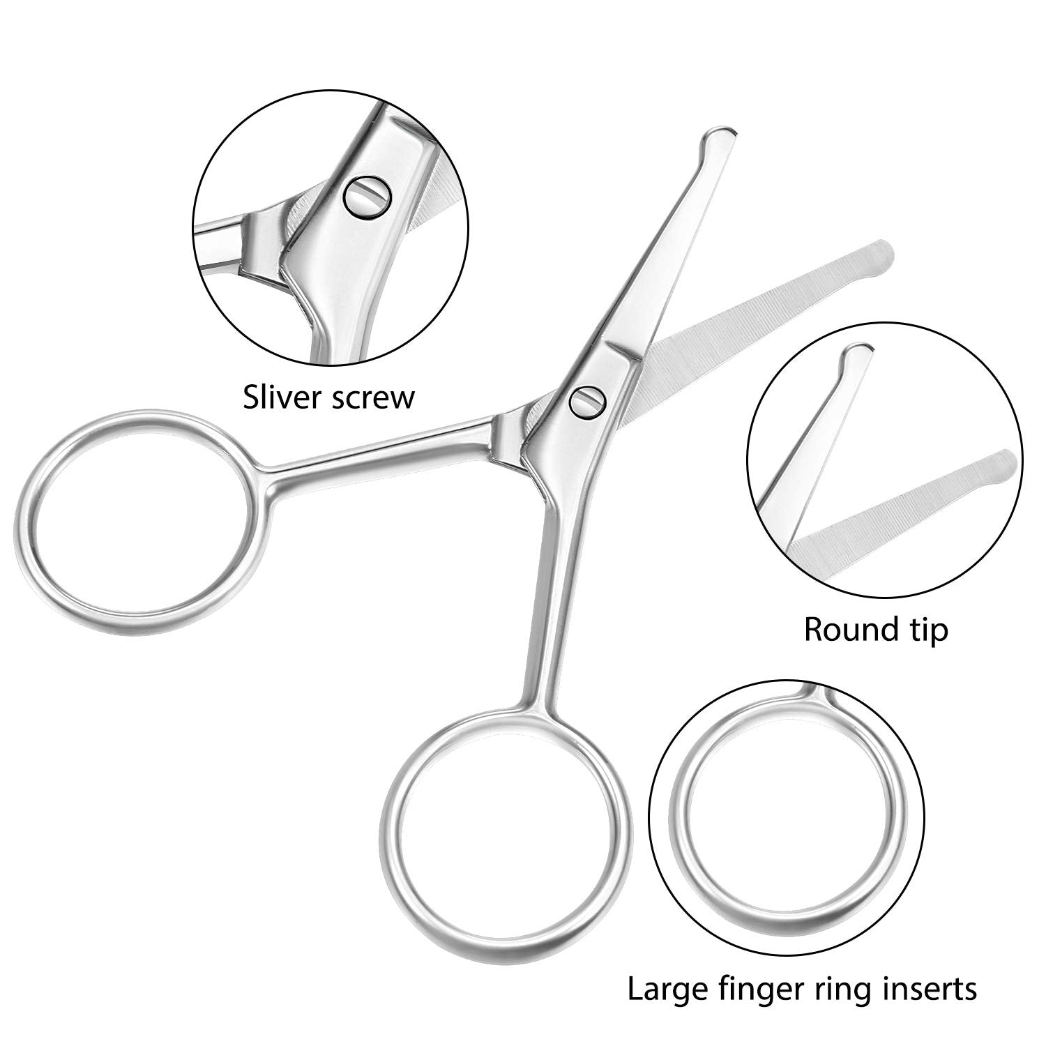 Mudder 3 Pieces Nose Hair Scissors Rounded Tip Scissors Facial Hair Trimming Stainless Steel Blunt Tip Trimmer for Eyebrows, Nose, Moustache, Beard, Grooming (Silver)