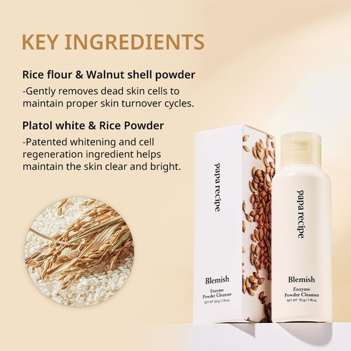 Papa Recipe Blemish Enzyme Cleansing Powder (1.7oz/50g) – Papain & Rice Powder-to-Foam Face Wash, Skin Radiance & Sebum Care, Gentle Exfoliation, Smoother Texture & Clearer Pores, Korean Skin Care