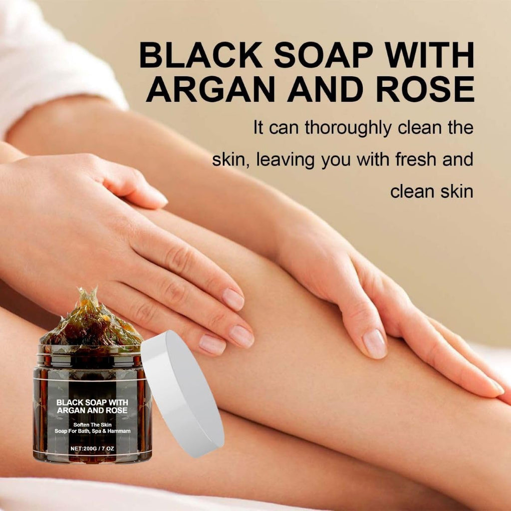 Morocco Black Soap With Argan And Rose, Morocco Black Beldi Soaps, Moroccan BlackSoap Hammam, for Exfoliating and Cleansing Moisturizing Skin (2)