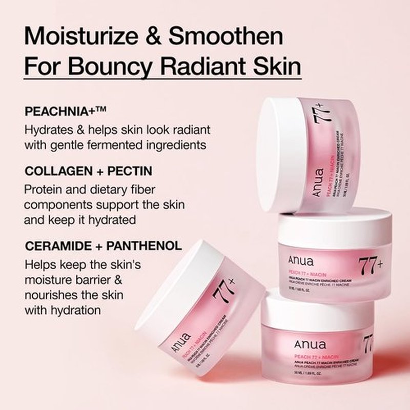 Anua Peach Niacinamide Cream, Face Moisturizer for Dry Skin with Vitamin B12, Collagen, Ceramide, Panthenol, Korean Skin Care for Glass Skin (50ml, 1.69 fl.oz.)