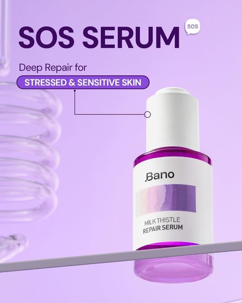 BANO Milk Thistle Repair Serum - Skin Barrier Repair Essence | Calming & Hydrating Face Serum with Centella for Sensitive Skin | Fast-Absorbing | Korean Skin Care | Fragrance Free | 1.01 fl oz