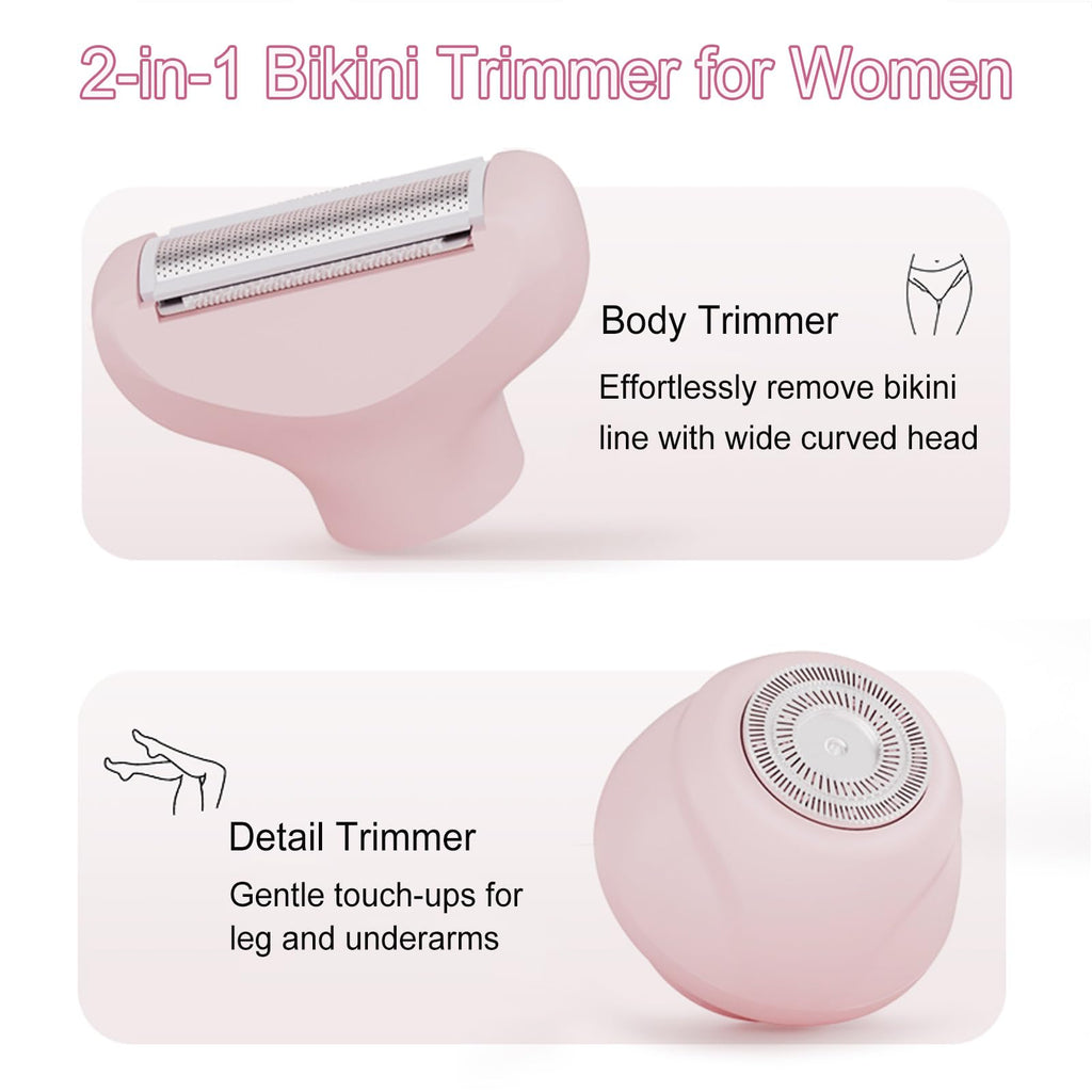 XYOUWEI 2 in 1 Bikini Trimmer for Women, IPX7 Waterproof Wet/Dry Use Women Electric Shaver, Rechargeable Cordless Electric Razors for Pubic Hair Bikini Legs Arm Underarm Face