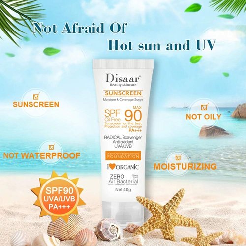 DISAAR BEAUTY Sunscreen SPF 90 - Oil-Free Sunblock with UVA/UVB Protection | Moisturizing 40g