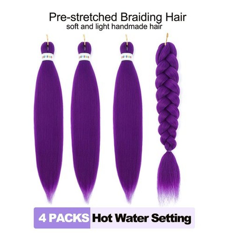 4 packs Purple Braiding Hair Pre Stretched Synthetic Braiding hair Extensions for Women, Purple Hair Extensions for Stage Party Halloween Costume Cosplay 48 Inch