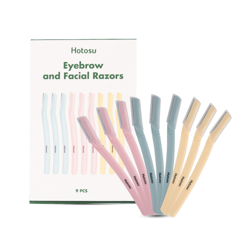 Face Razors for Women & Men Face Hair, Dermaplane Razor with Protective Cap, Womens Facial Razor for Peach Fuzz & Eyebrow Grooming, Ideal Travel Friendly Gift - 9pcs