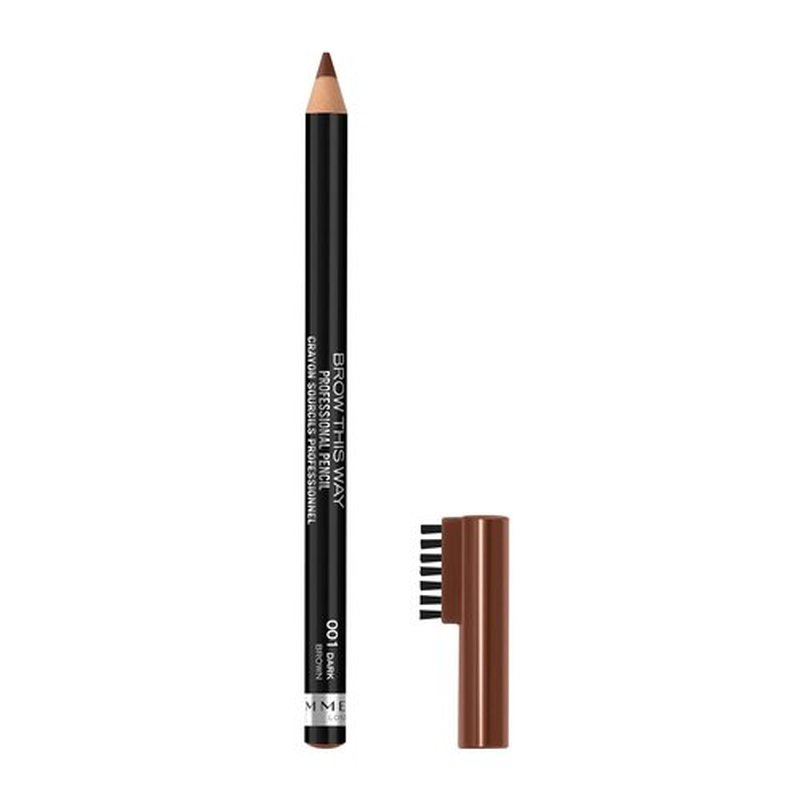Rimmel London Eyebrow Pencil - Long-Wearing & Highly Pigmented with Built-In Brush | Dark Brown, 0.05oz
