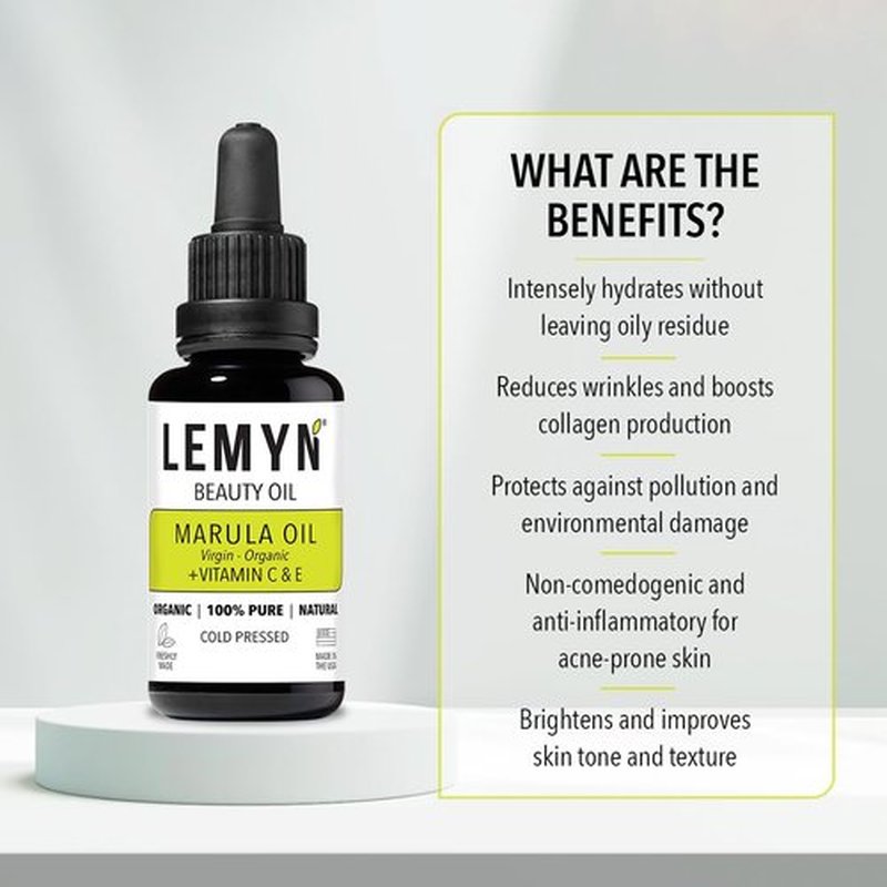 Lemyn Organics Virgin Marula Face Oil | Supercharged with Vitamin C & E | Freshly Made | Intense Hydration & Radiance Boost | Anti-Aging Skin Care and Face Moisturizer | Organic – Vegan – Cruelty-Free