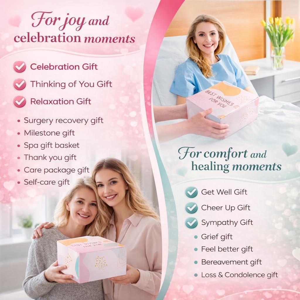 Get Well Soon Care Package for Women, 12 Pcs Deluxe Self-Care Gift Box with Pink Cozy Blanket, Tumbler, Candle & Spa Feel Better Basket – After Surgery, Thinking of You, Encouragement Recovery Gifts