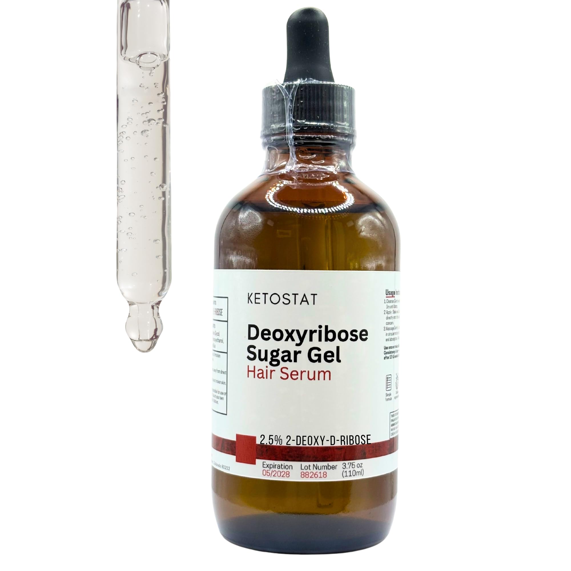 Ketostat Deoxyribose Sugar Gel 2-Deoxy-d-ribose 2dDR Hair Growth 110ml / 3.75 oz - Backbone of DNA - Stimulate the Formation of new Blood Vessels for Men or Women