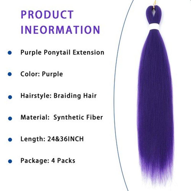 4Packs Long Purple Hair Extensions Pre Stretched Synthetic Braiding hair Extensions for Braids purple Braiding Hair for Stage Party Halloween Cosplay Costume Wigs (Purpl 24 Inch (Packs of 4))
