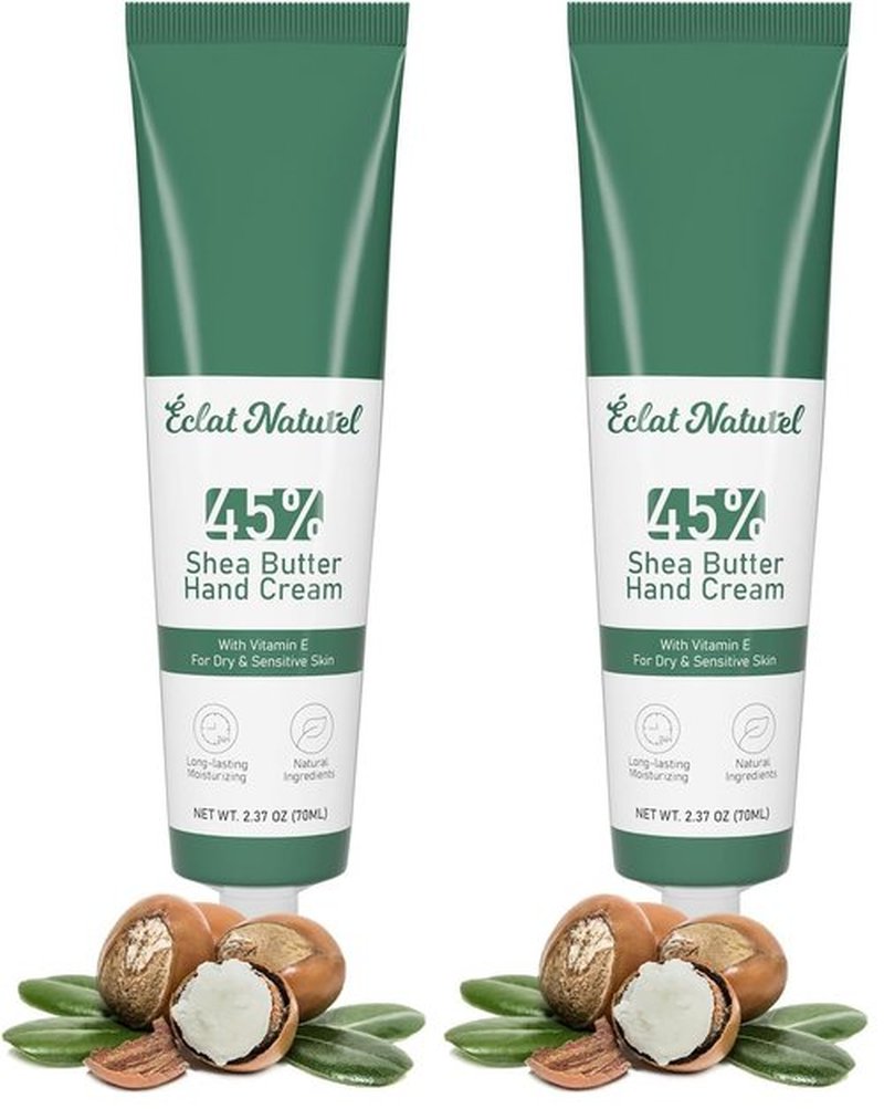 ÉCLAT NATUREL Hand Cream with 45% Shea Butter & Vitamin E, Deep Moisturizing Hand Lotion for Dry Skin, Moisturizer Dry Hands, 2.37 Fl Oz (Pack of 2)