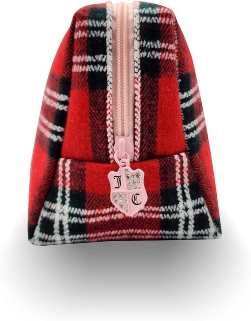 Juicy Couture Makeup Bag - Red Cosmetics Organizer with Zip Top | Travel Essentials Wedge Design