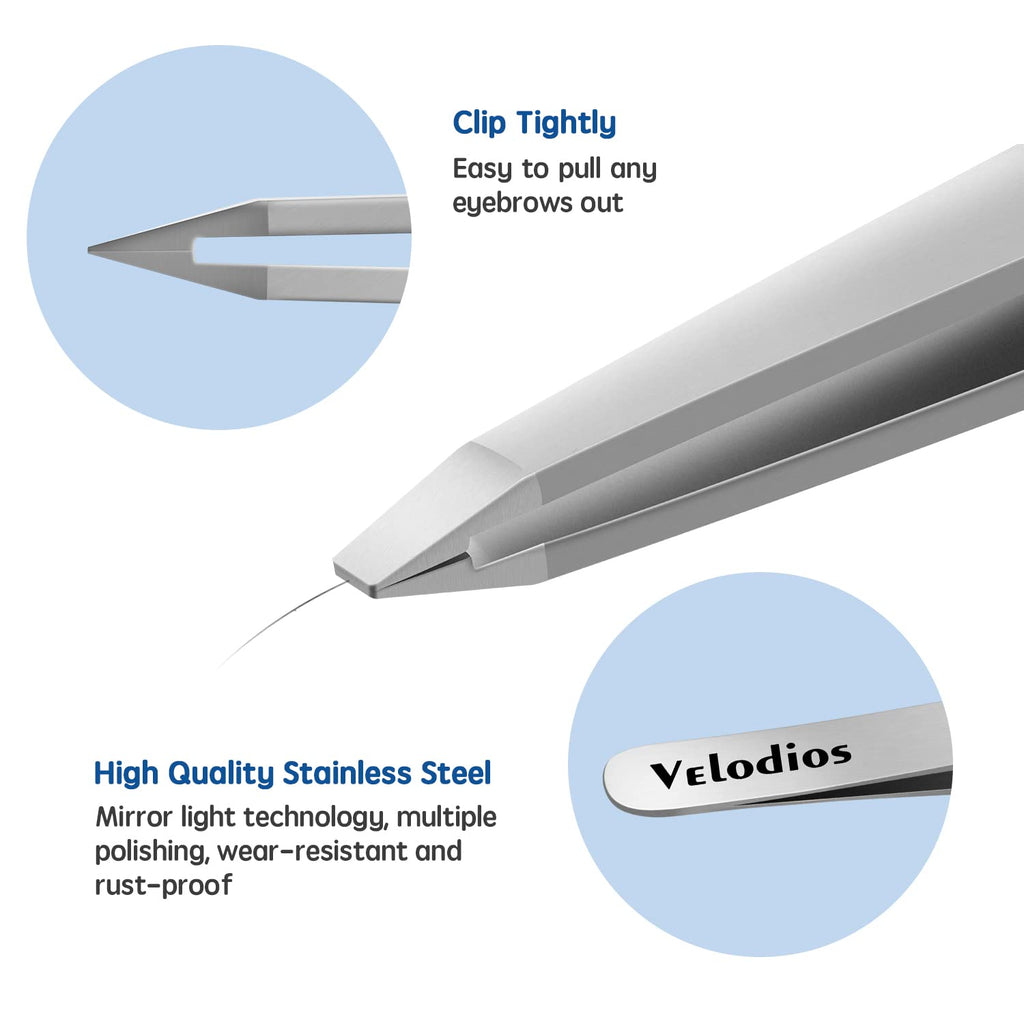 Velodios Professional Precision Tweezers for Women and Men, Stainless Steel Flat Tip Tweezers for Eyebrow, Facial Hair,Chin Hair and Ingrown Hair Removal