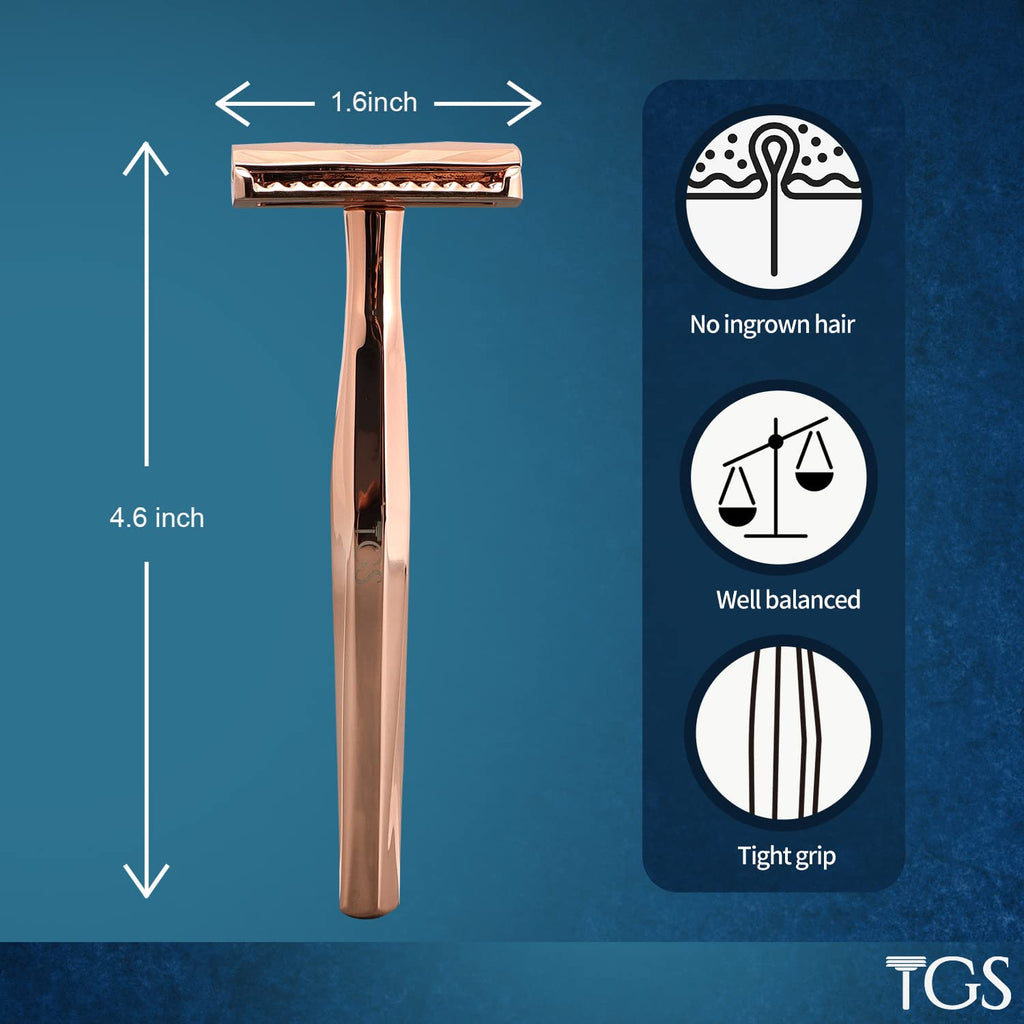 The Grooming Society Double Edge Safety Razor, Classic for Men and Women, Reusable Safety Razor, Metal Long Handle Safety Razor, 10 Blade Refill