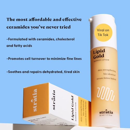 Stratia Lipid Gold Moisturizer - Skin-Strengthening Ceramide & Niacinamide Formula, 1.7 Fl Oz