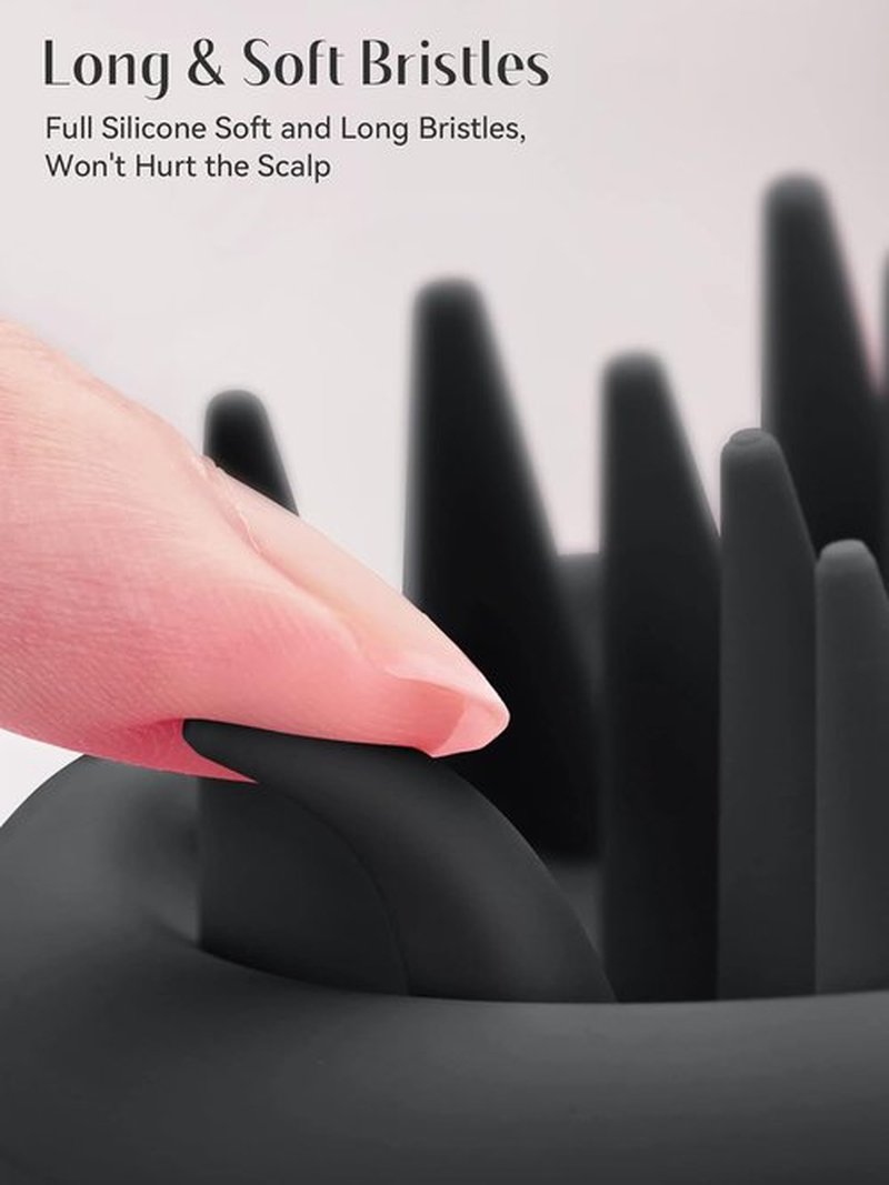 HEETA Scalp Massager - Hair Growth Scrubber with Soft Bristles | Silicone Exfoliator for Dandruff & Relaxation - Black