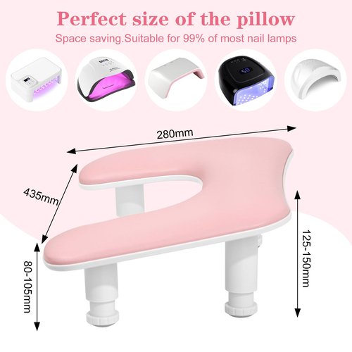 Ruetail Arm Rest for Nails Tech, Adjustable Height Nail Stand Hand Rest, Professional U-Shaped Nail Hand Pillow with 1Pcs Nail Brush, Leather Manicure Rest Stand, Salon Manicurist Essentials (Pink)