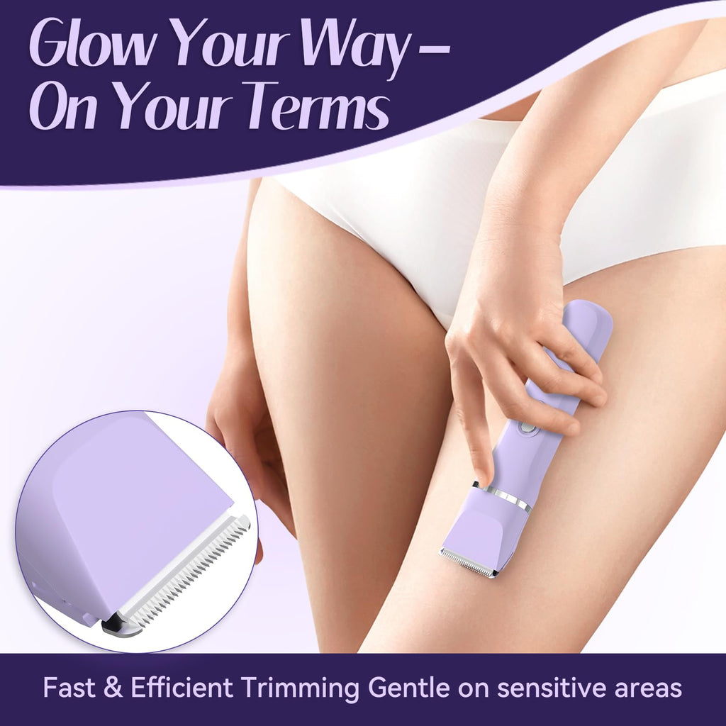 5-in-1 Bikini Trimmer for Women, Electric Razors Shaver IPX7 Waterproof, Cordless Body Hair Trimmer, Ceramic Blade, Facial & Pubic Hair Removal, Travel Portable (Purple)