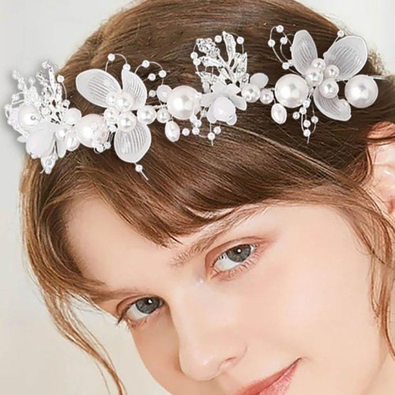 Campsis Flower Girl Headpiece Silver Princess Wedding Headband Girls Flower Pearl Hair Accessories for Birthday Party, Photography