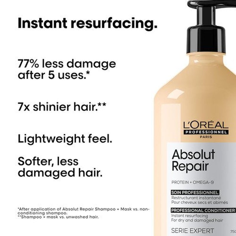 L'Oréal Professionnel Paris Absolut Repair Conditioner - Nourishing Treatment for Dry, Damaged Hair | Repairs & Adds Shine
