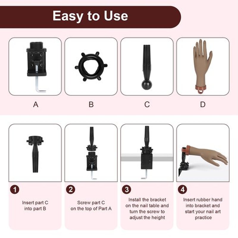 LIONVISON Practice Hand for Acrylic Nails,Flexible Mannequin Hand Model for Nails, Rubber Fake Training Manicure Hands with 240Pcs Ballerina Nail Tips, Brown