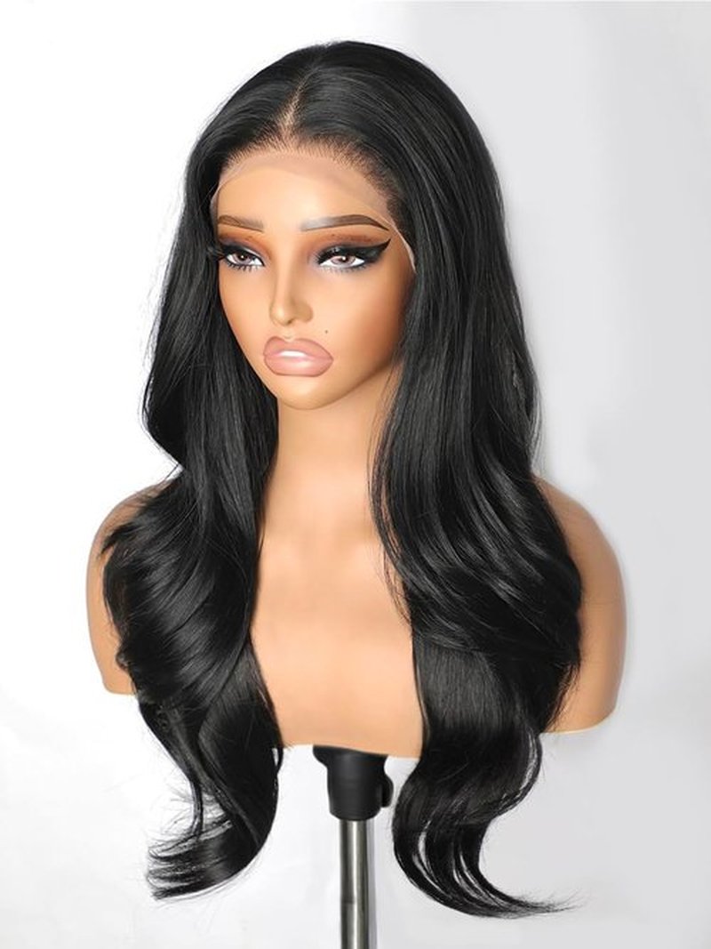 cuiud Black Synthetic Lace Front Wig 13×4 HD Pre Plucked Black Lace Front Wigs for Women 26inch Long Layered Wavy Wigs Glueless Wigs for Beginner Dail Party Wear