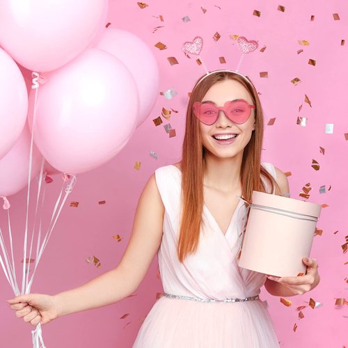 MTLEE 24 Pcs Valentines Heart Head Boppers Headbands and Heart Shape Sunglasses Valentines Party Supplies Wedding Photo Prop (Pink)