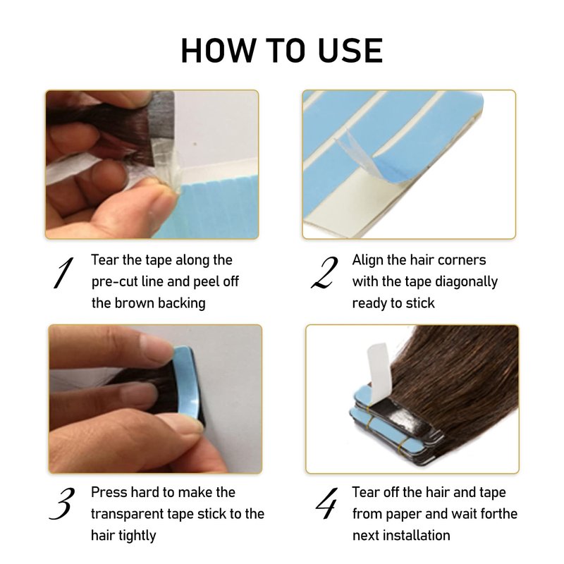 YILITE Hair Extensions Tape 180Pieces Tape Tabs Double Sided Human Hair Tape for Replacement 4 x 0.8 cm Adhesive (180Pieces Blue)