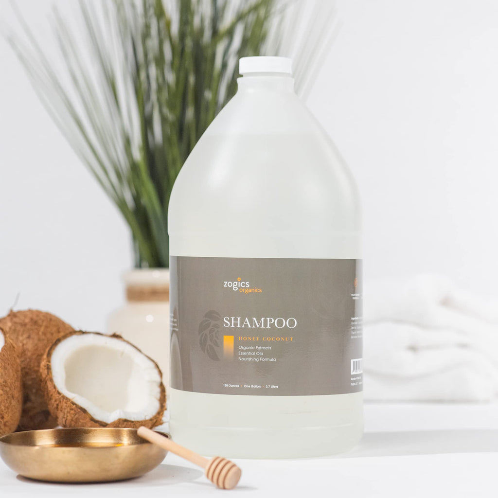 Zogics Organics Shampoo – Organic Shampoo for Women and Men, Hydrating Hair Shampoo with Natural Ingredients like Aloe Vera, Avocado, and Calendula Oil (Honey Coconut Scent, 4 Gallon Case)