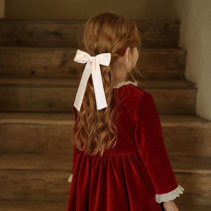 5" Velvet Ribbon Hair Bows for Girls Women Cream White Velvet Long Tail Ponytail Bowknot Alligator Clips Toddler Teens Baby Kids Fall Wedding Pageant 1st Communion Dress Accessory Gift