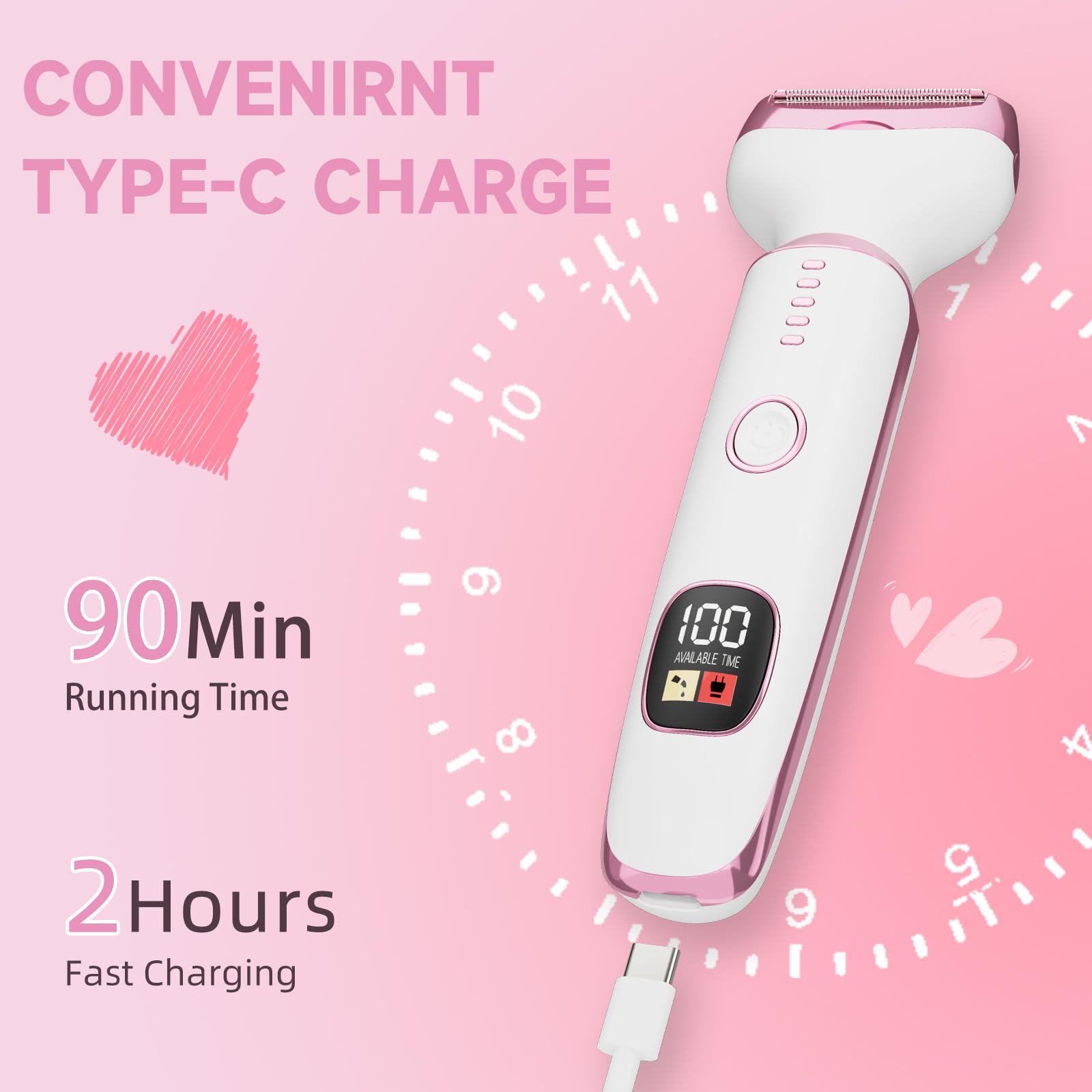 Electric Razor for Women 4-in-1 Bikini Trimmer & Body Shaver for Face, Legs, Underarms, Pubic Hair – Rechargeable Wet/Dry Painless Hair Removal with LED Display (White)
