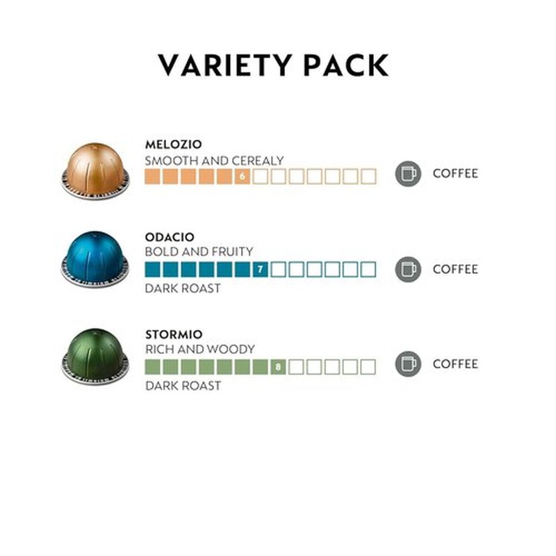 Nespresso Capsules Vertuo - Variety Pack of Medium & Dark Roast Coffee Pods | 30 Count, 7.8 oz Brews