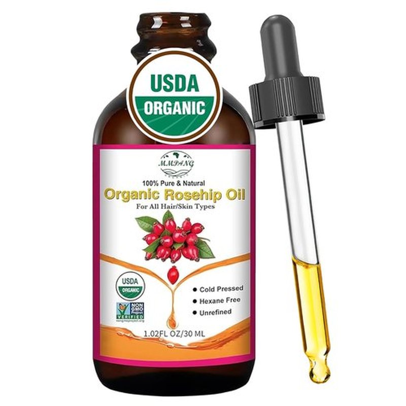 MMPANG Organic Rosehip Seed Oil for Face, USDA Certified, Cold Pressed, Unrefined, 100% Pure Natural Rose Hip Oil (1oz / 30ml) for Anti-Aging, Acne Scar Treatment, Skin & Hair Care, Gua Sha Massage