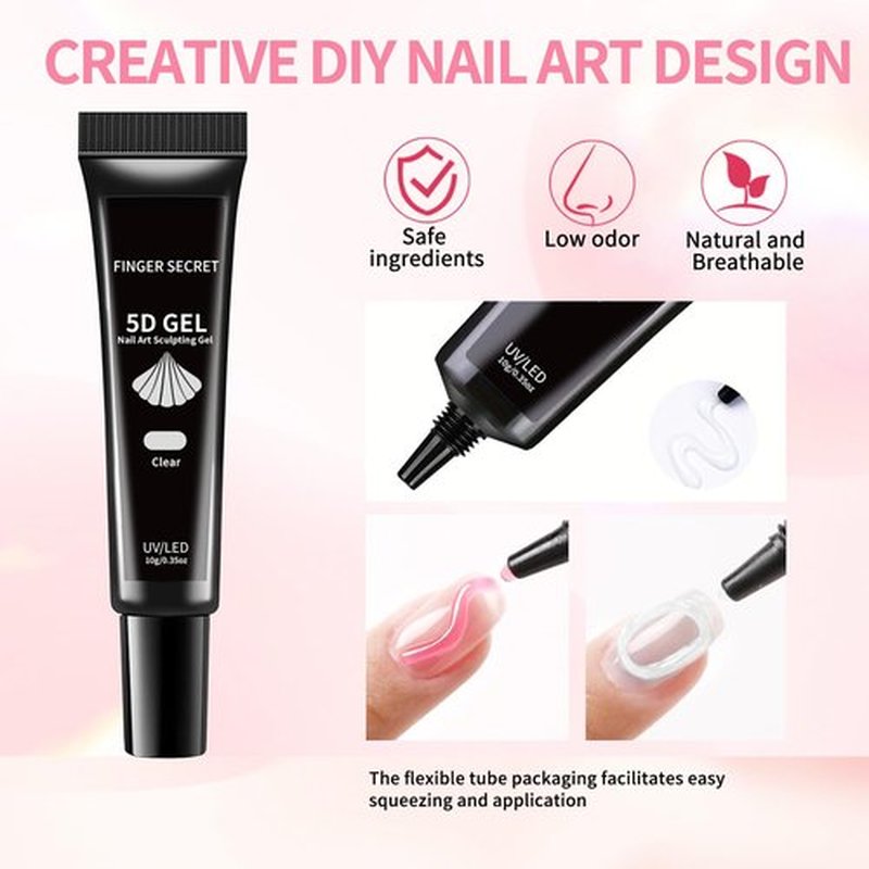 5D Nail Sculpting Gel 3PC-Set, 3D Gel Nail Art & Sculpting Glue for Tips Nail Charms,With Chrome Powder for Drawing, Rhinestone Glue for Nails
