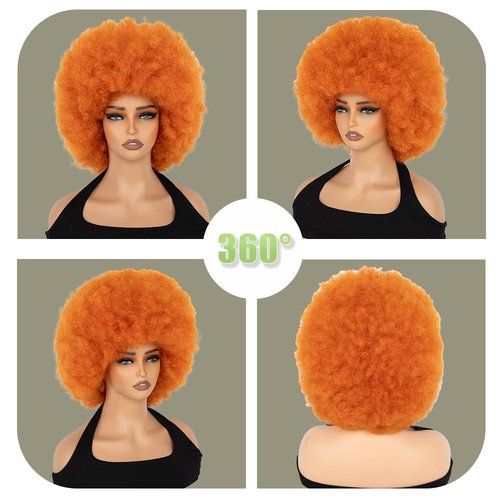 FYIMUYI Afro Wig - Soft 70s For Black Women Short Curly Afro Kinky Wig Large Bouncy And Soft Natural Looking Synthetic Wigs For Daily And Party Halloween Costume Use (#Orange)