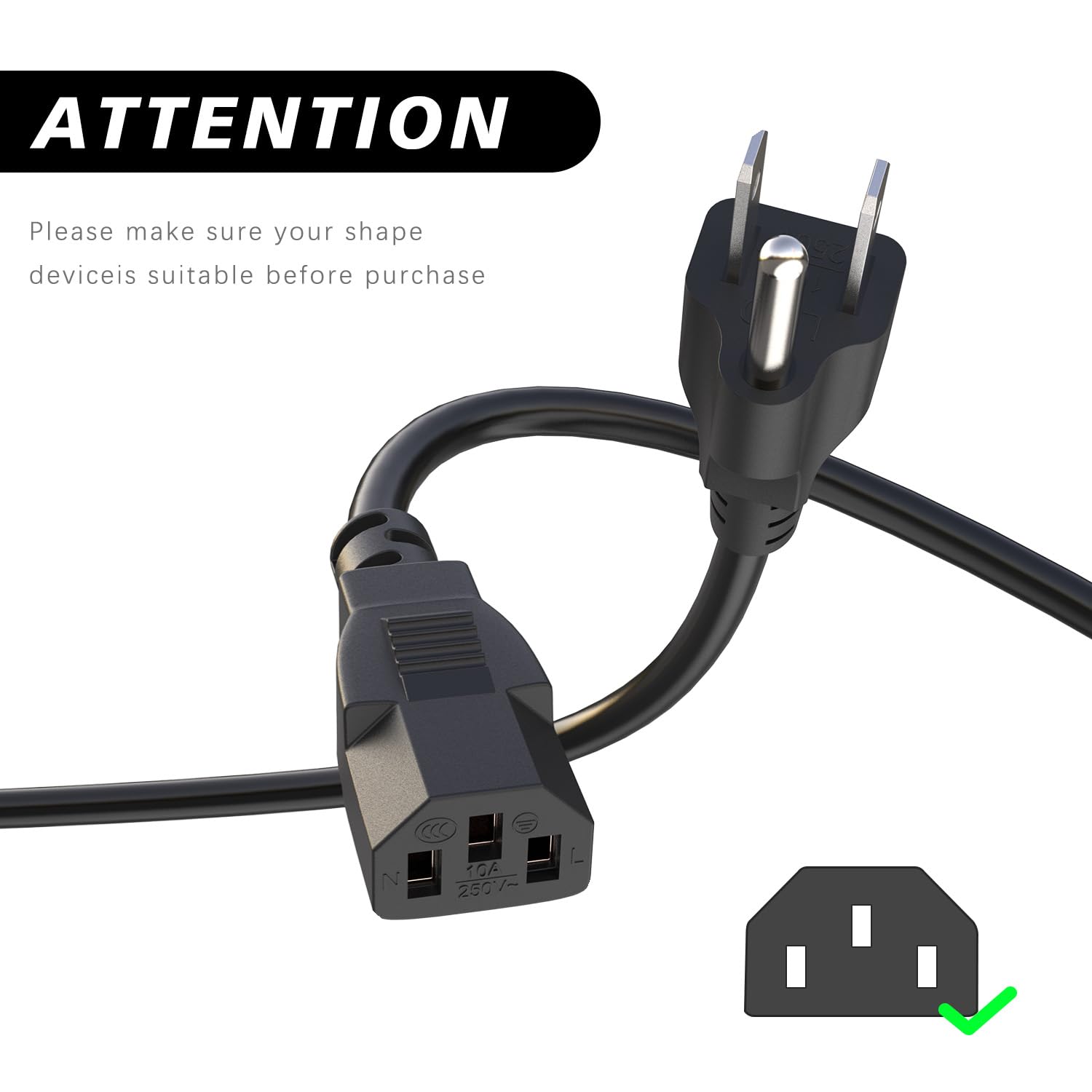 3 Prong Power Cord Compatible with Horizon Fitness Treadmills, Power Cable Replacement for BowFlex, Superfit, Sole E35 E55 F63 F80,for Goplus 2 in 1 Folding Treadmill,Computer TV ect Universal Charger