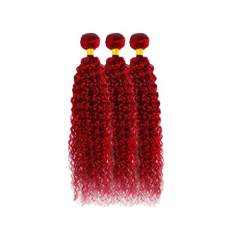Red Human Hair Bundles Burgundy Kinky Curly Bundle Peruvian Virgin Hair Mixed Length 3 Bundles/150g 14 16 18 Inch Fire Red Kinky Curly Bundle Hair Extensions