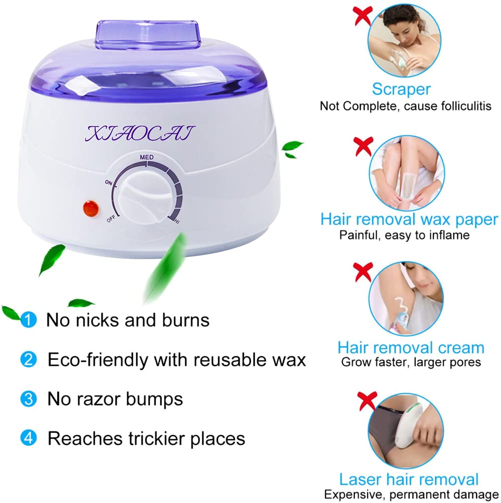 Waxing Kit, Wax Warmer for Hair Removal with 6 Packs Wax Beads & 10Pcs Waxing Applicator Sticks, Painless at Home Waxing Kits for Full Body Bikini Brazilian Face Eyebrow Legs
