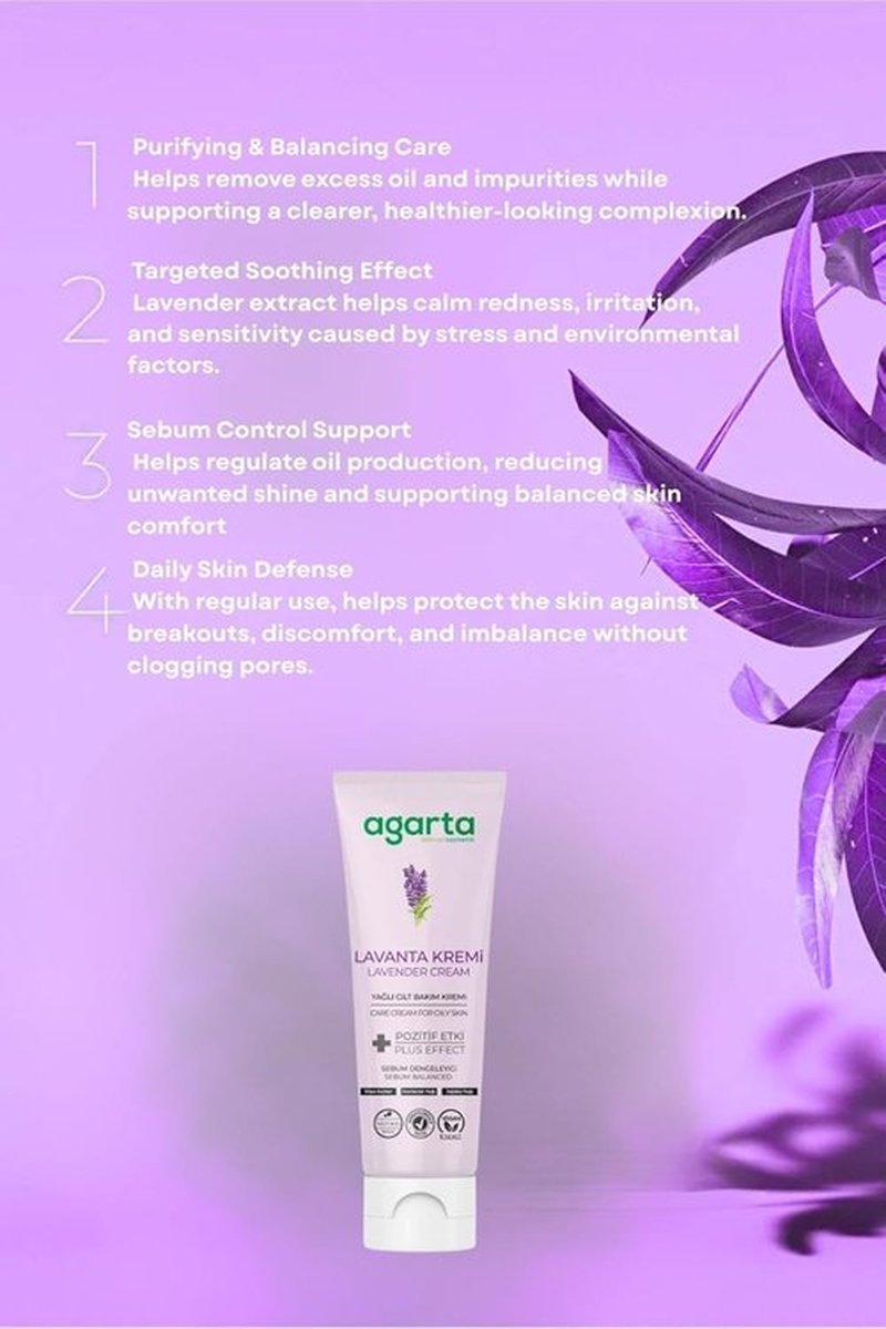 Agarta Lavender Moisturizing Skin Cream - Vegan Botanical Hand & Face Cream with Lavender Water | 2.54 fl oz
