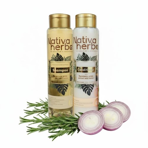 Nativa Herbal Rosemary and Onion Shampoo & Conditioner – Hair Growth and Anti Hair Loss Set, Organic 18.5 fl oz Each, Strengthens Roots, Restores Shine, Paraben Free Natural Hair Care