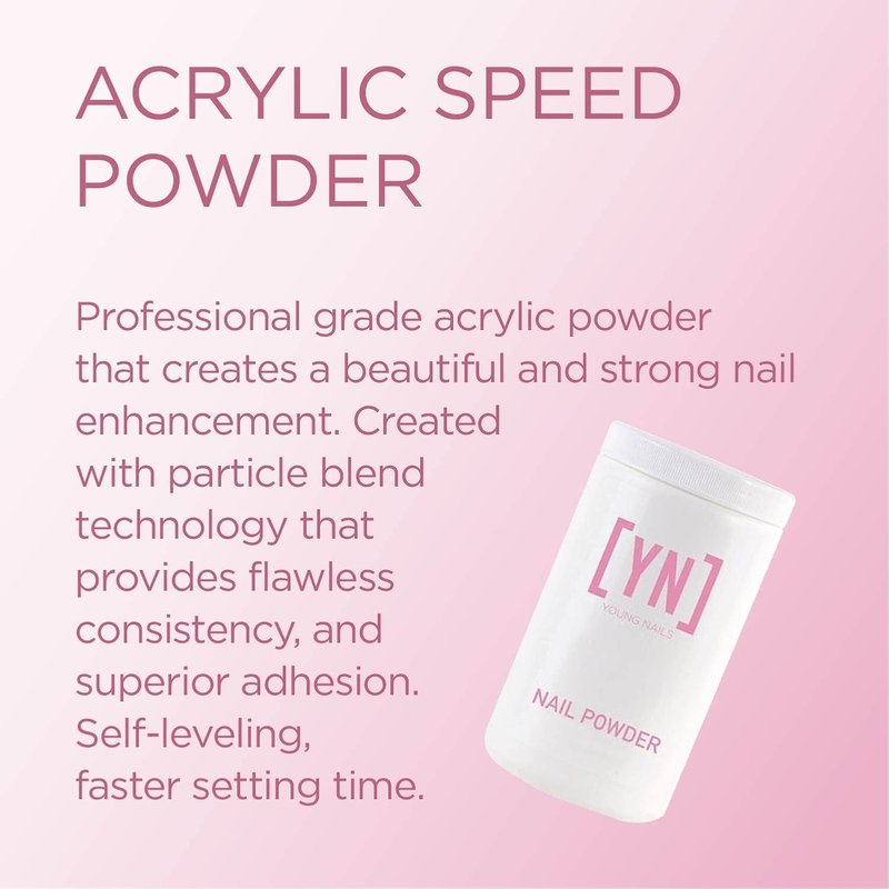 Young Nails Acrylic Core Powder - Self-Leveling Nail Powder for Extensions | Clear, Nude, Pink, White - 660g