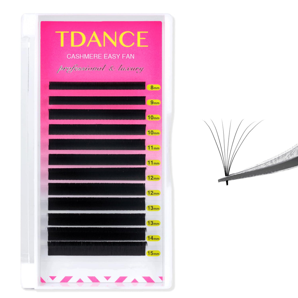 TDANCE Cashmere Easy Fan Lash Extensions Self Fanning Volume Lash Extension 0.05mm D Curl 8-15mm Mix Length Matte Black Mega Volume Lash Extensions (0.05-D,8-15mm)