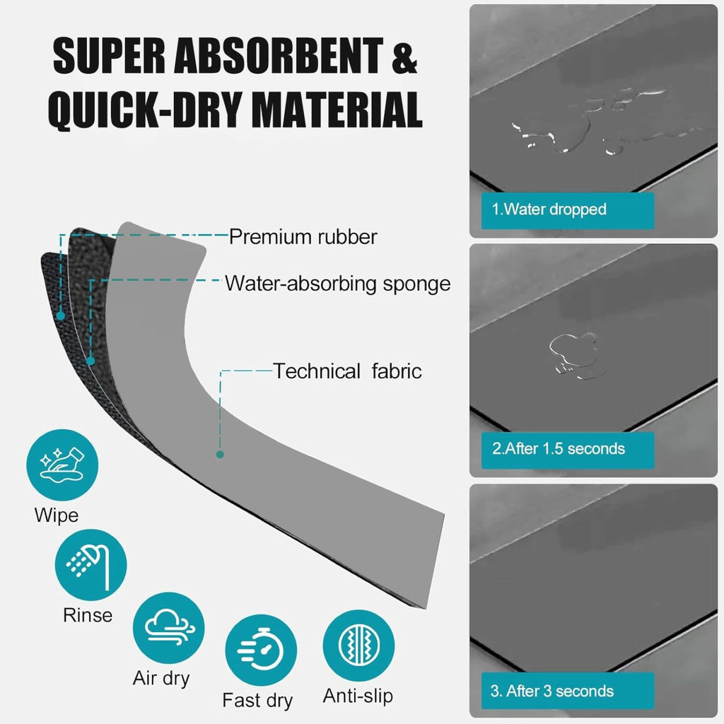 Customizable Faucet Mat for Kitchen Sink: 24" L x 4" W Grey Bathroom Counter Protector - Cuttable to Fit 2, 3 Hole & Oval Rectangle Square Faucet - Splash Guard for Irregular Sink with Soap Dispenser